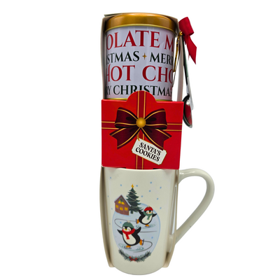 Becky`s Kerstgeschenkset 4-delig met grote kerstmok ,cacao en koekjes - Pinguin