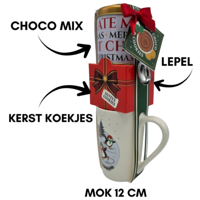 Becky`s 4-teiliges Weihnachtsgeschenkset mit großer Weihnachtstasse, Kakao und Keksen – Pinguin