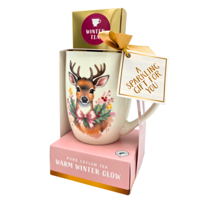 Becky`s Christmas gift set - Christmas mug with box of winter tea - Reindeer
