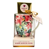 Becky`s Weihnachtsgeschenkset – Weihnachtstasse mit Winterteepackung – Winterstrauß