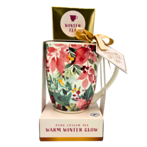 Becky`s Kerstcadeauset - Kerstmok met doosje winterthee - Winterbouquet