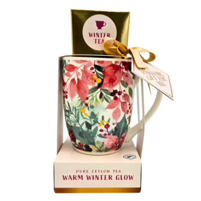 Becky`s Christmas gift set - Christmas mug with box of winter tea - Winter bouquet