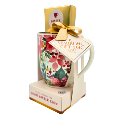 Becky`s Kerstcadeauset - Kerstmok met doosje winterthee - Winterbouquet