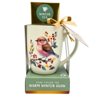 Becky`s Kerstcadeauset - Kerstmok met doosje winterthee -Roodborstje