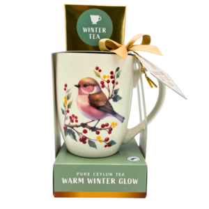 Becky`s Kerstcadeauset - Kerstmok met doosje winterthee -Roodborstje