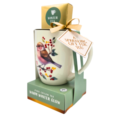 Becky`s Weihnachtsgeschenkset – Weihnachtstasse mit Winterteepackung – Robin