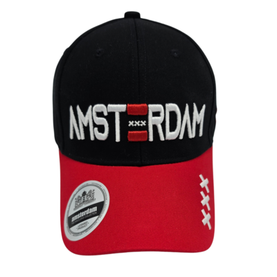 TTD Gifts Amsterdam Cap Schwarz mit roten und weißen Akzenten.