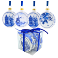 Heinen Delfts blauw Delfts blauwe kerstballen 6 cm- geschenkset van 4 stuks