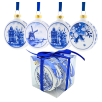 Heinen Delfts blauw Delft Blue Christmas baubles 6 cm - gift set of 4
