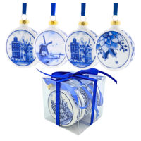 Heinen Delfts blauw Delfts blauwe kerstballen 6 cm- geschenkset van 4 stuks