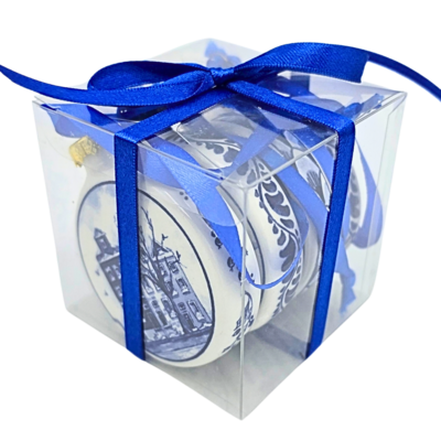 Heinen Delfts blauw Delfts blauwe kerstballen 8cm - geschenkset van 3stuks