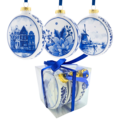 Heinen Delfts blauw Delft Blue Christmas baubles - gift set of 3