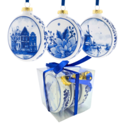 Heinen Delfts blauw Delfts blauwe kerstballen 8cm - geschenkset van 3stuks