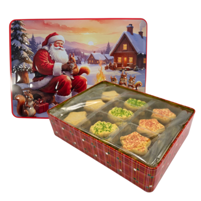 Becky`s Kerstblik met heerlijke boterkoekjes met sprinkles  300g  - Kerstman -bij kampvuur