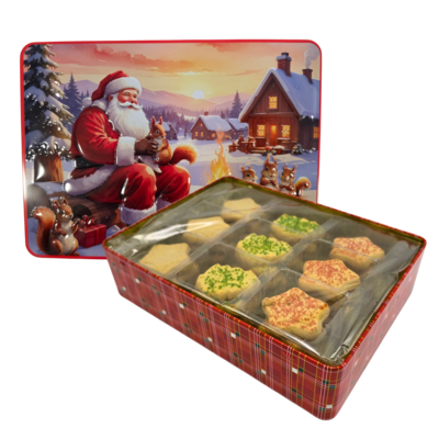 Becky`s Weihnachtsdose mit köstlichen Butterkeksen mit Streuseln, 300 g – Weihnachtsmann – am Lagerfeuer