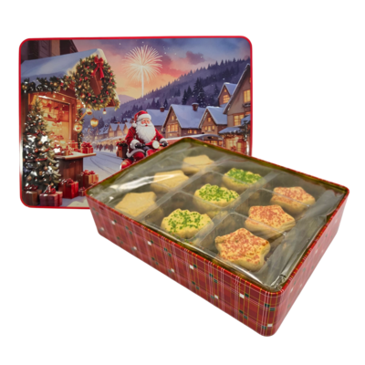 Becky`s Kerstblik met heerlijke boterkoekjes met sprinkles  300g  -Kerstman op scooter