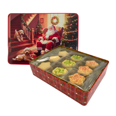 Becky`s Christmas tin with delicious butter cookies with sprinkles 300g - Santa - Labradoodles