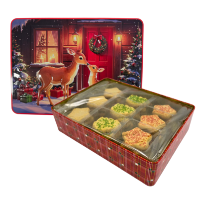 Becky`s Weihnachtsdose mit köstlichen Butterkeksen mit Streuseln, 300 g – Reh im Schnee