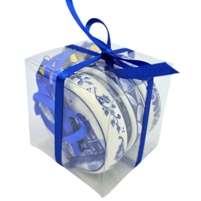 Heinen Delfts blauw Delfts blauwe kerstballen 8cm - geschenkset van 3stuks