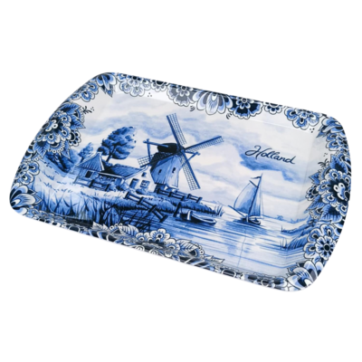 Matix Großes Tablett – Delfter Blau – Holländische Windmühlenlandschaft