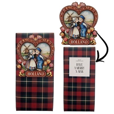 Typisch Hollands Cadeauset kerst - chocoladereep  met magneet