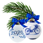 Heinen Delfts blauw Set van 2 Delfts blauw gedecoreerde kerstballen 7cm  - Fiets en 2026