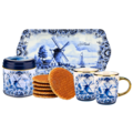 Typisch Hollands Delfter Blau Geschenkset – Kaffeetassen – Stroopwafels – Tablett