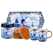 Typisch Hollands Cadeaupakket Delfts blauw - koffiebekers -stroopwafels-dienblad