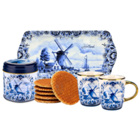 Typisch Hollands Delft Blue gift set - coffee cups - stroopwafels - tray