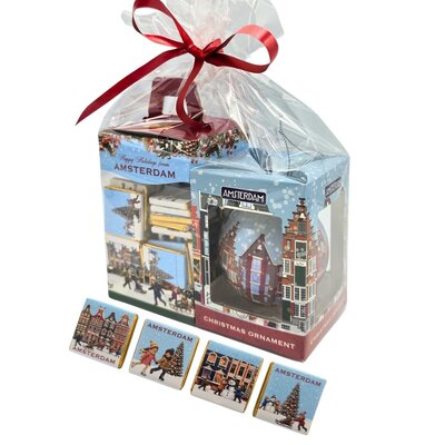 Typisch Hollands Christmas bauble and chocolate gift set - Christmas theme - Amsterdam