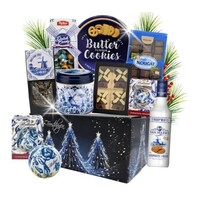 typisch-hollands-geschenkpakket Niederländischer Weihnachtskorb – Delfter Blau – Likör und Weihnachtskugel.