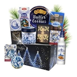 typisch-hollands-geschenkpakket Kerstpakket Holland - Delfts blauw - Likeur en kerstbal.