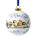 Heinen Delfts blauw Große weiße Weihnachtskugel – 8 cm mit Waldvögeln