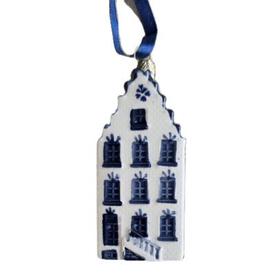 TTD Gifts Ceramic Christmas ornament house with stepped gable - Delft Blue ceramics