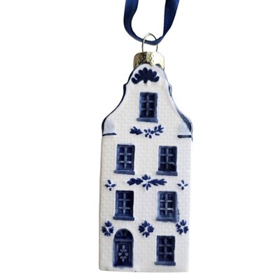 TTD Gifts Ceramic Christmas ornament house with gable - Delft Blue ceramics