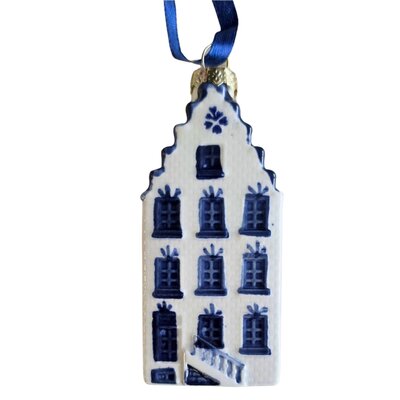 TTD Gifts Ceramic Christmas ornament house with stepped gable - Delft Blue ceramics