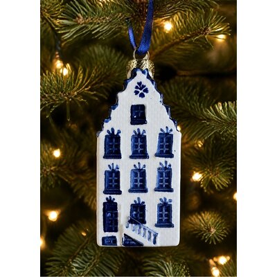 TTD Gifts Ceramic Christmas ornament house with stepped gable - Delft Blue ceramics