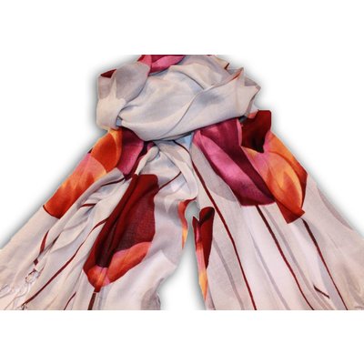 Robin Ruth Fashion Scarf Tulips - Grey - purple orange