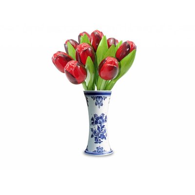 Typisch Hollands 9 wooden tulips in a Delft blue vase