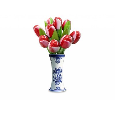 Typisch Hollands 9 wooden tulips in a Delft blue vase
