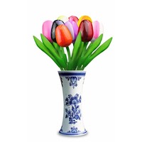Heinen Delfts blauw 9 kleine houten tulpen in Delfts blauwe vaas