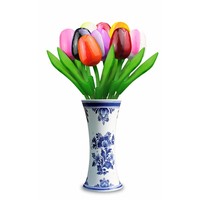 Heinen Delftware 9 small wooden tulips in a Delft blue vase