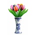 Heinen Delfts blauw 9 kleine houten tulpen in Delfts blauwe vaas