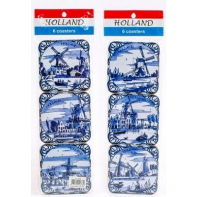 Typisch Hollands Delft blue coasters - Mill landscapes