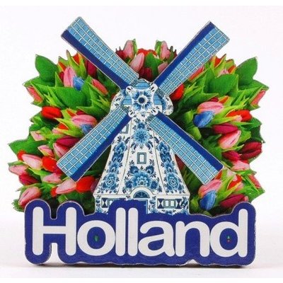 Typisch Hollands Magnet Holland Windmühle und Tulpen