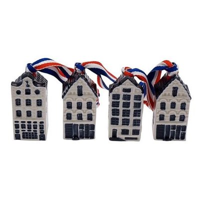 Typisch Hollands Kerstversiering - Delfts blauwe huisjes (4-pack)