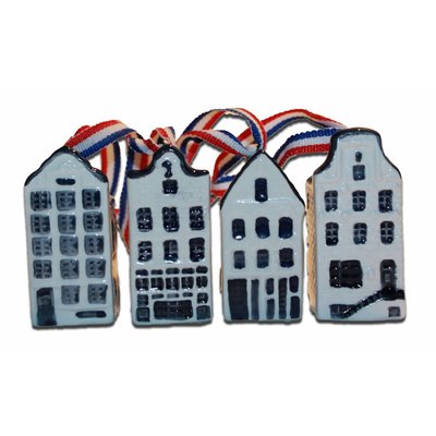 Typisch Hollands Kerstversiering - Delfts blauwe huisjes (4-pack)