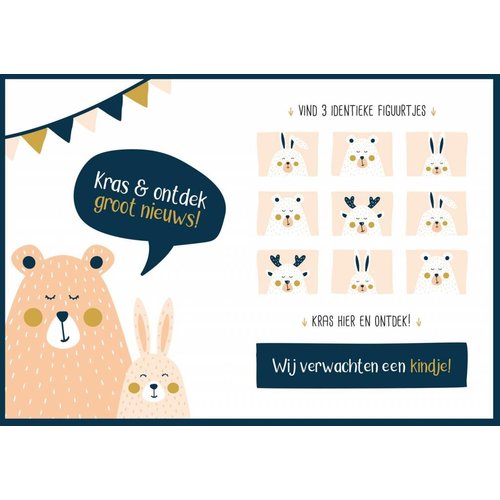 Minimou Kraskaart - Wij verwachten een kindje! - Golden bear Minimou Kraskaart - Wij verwachten een kindje! - Golden bear