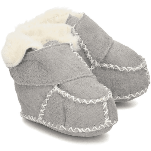 Playshoes Winterslofjes van lamsleder met bont gevoerd GRIJS Playshoes Winterslofjes van lamsleder met bont gevoerd GRIJS