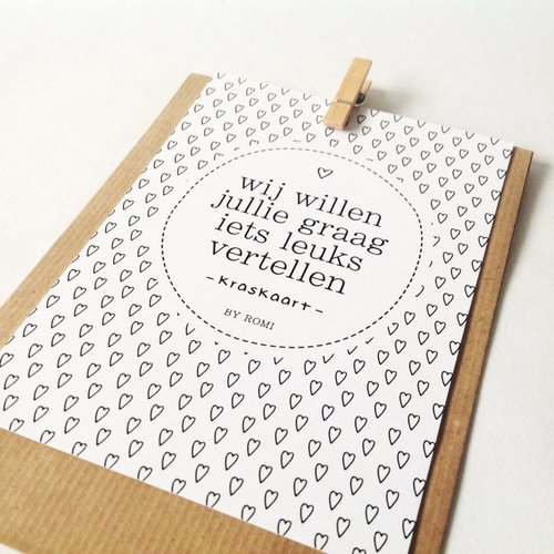By Romy Kraskaart / Wij willen jullie graag iets leuks vertellen - We zijn Zwanger! By Romy Kraskaart / Wij willen jullie graag iets leuks vertellen - We zijn Zwanger!